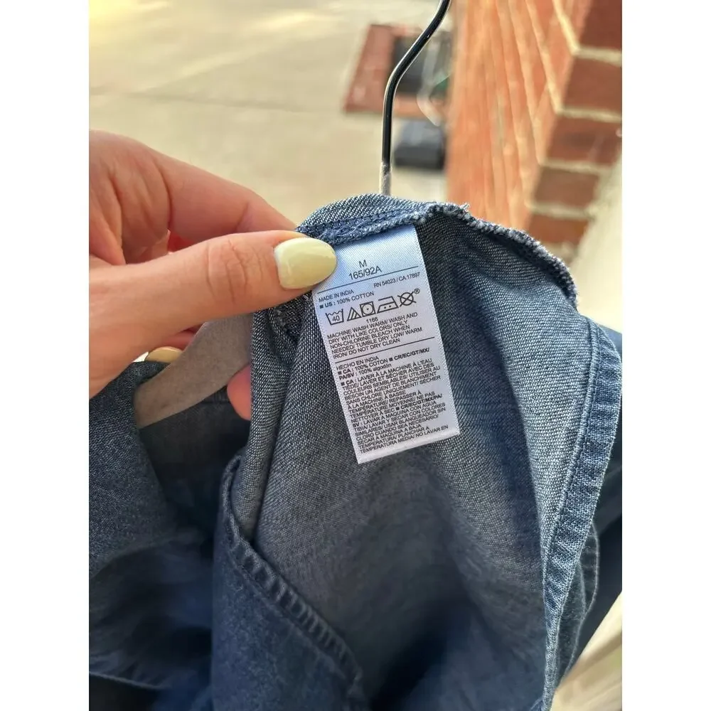 Old Navy Chambray Denim Dress Medium 100% Cotton Long Sleeve Boho Cottagecore - Picture 11 of 11